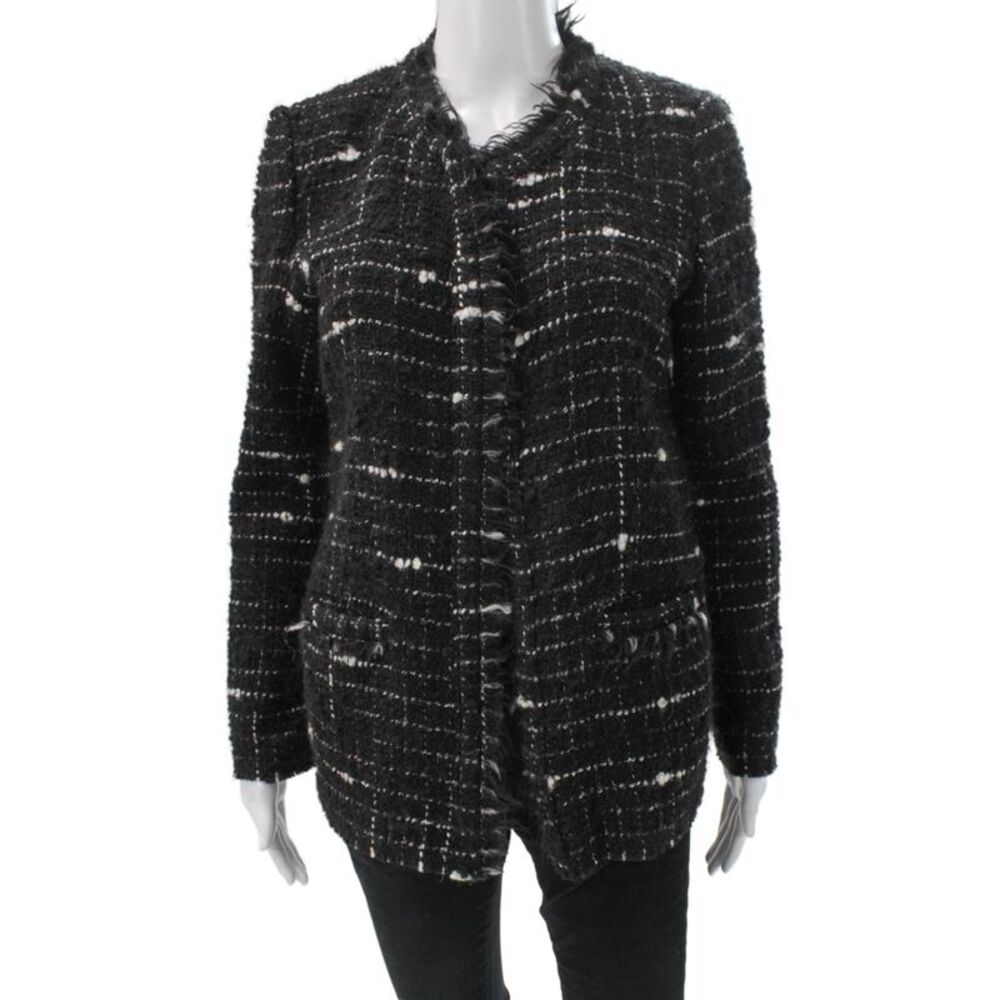 IRO Women Basic Jacket Black Checked Open Front Long Sleeve Size 38